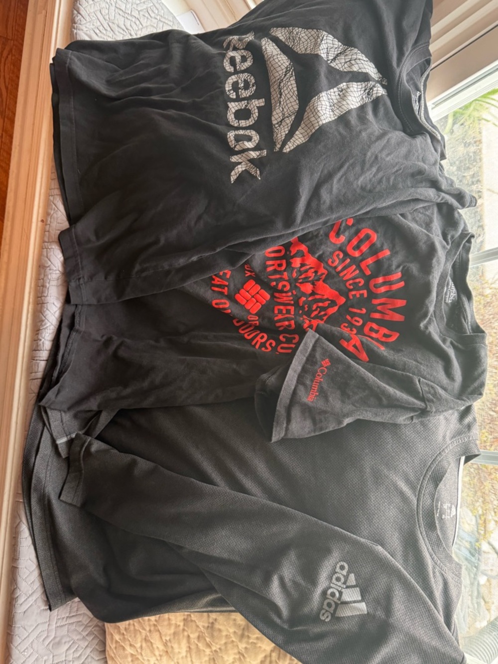 3 shirts - Reebok, Columbia, and Adidias, size large
